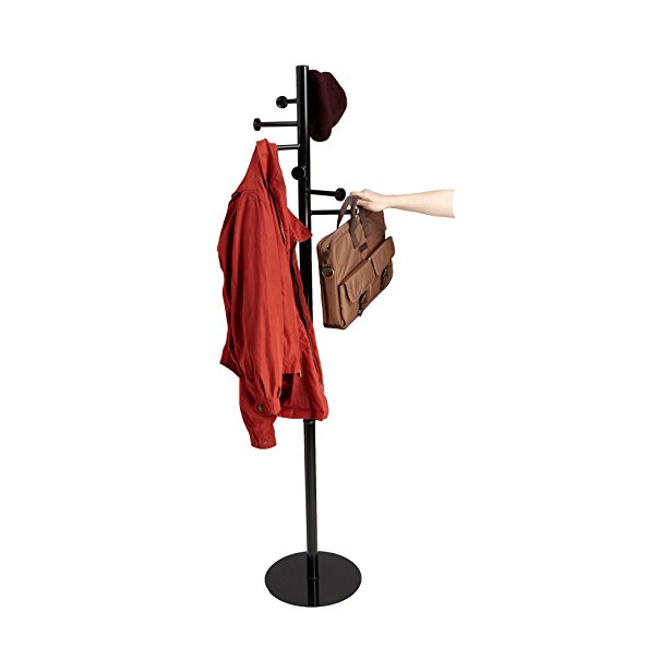 Mind Reader Standing Coat Rack Hat Hanger Holder Hooks for Jacket, Purse, Scarf Rack, Black