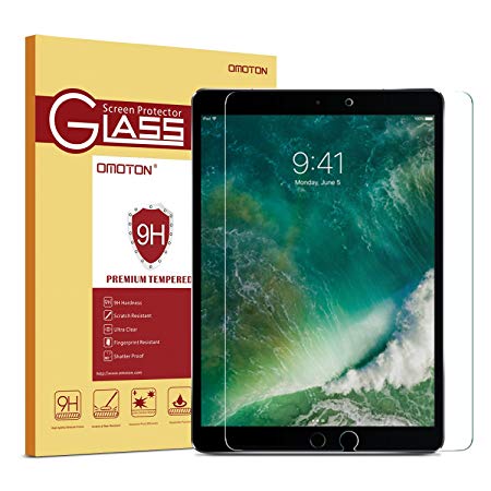 OMOTON 9H Hardness HD Tempered Glass Screen Protector for iPad Pro 10.5 inch, Compatible with Apple Pencil, 2017 Released