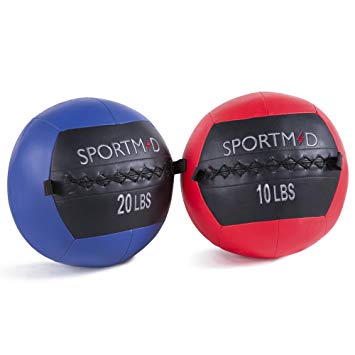 Sportmad Soft Medicine Ball Wall Ball for CrossFit Exercises Strength Training Cardio Workouts Muscle Building Balance, 6/10/12/14/18/20/28/30LBS, Red&Black/Blue&Black