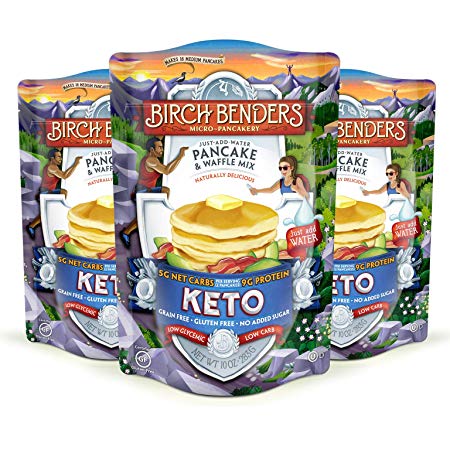 Keto Pancake & Waffle Mix by Birch Benders, Low-Carb, High Protein, Grain-free, Gluten-free, Low Glycemic, Keto-Friendly, Made with Almond, Coconut & Cassava Flour, 3 Pack (10oz each)