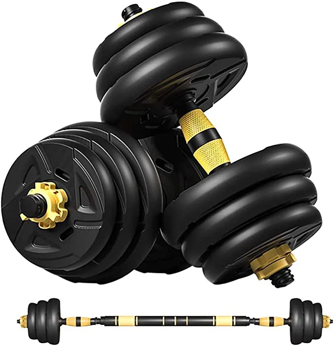 Adjustable Weights Dumbbells Set,Fitness Home Gym for Men and Women,2 in 1 Strength Training Barbell Set (Yellow)