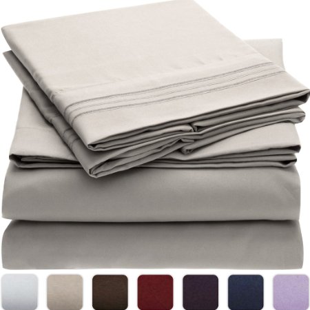 Mellanni Bed Sheet Set - HIGHEST QUALITY Brushed Microfiber 1800 Bedding - Wrinkle Fade Stain Resistant - Hypoallergenic - 4 Piece Queen Light Gray