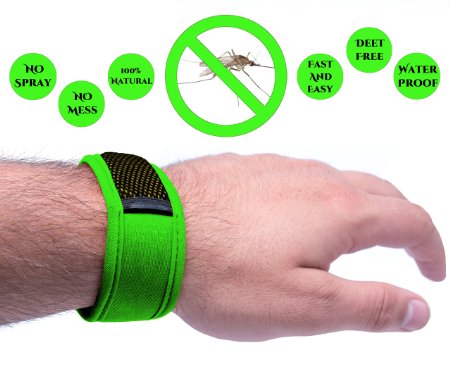 Mosquito Repellent Bracelet NEOR - Zika Virus Prevention - Effectively Repels Insect and Mosquitoes - All Natural and Strong Pest Control Repeller for Babies Kids Adults on Travel - NO DEET NO SPRAY and WATERPROOF - Enjoy 30 Day Outdoor Protection with 2 Plant Refills Green