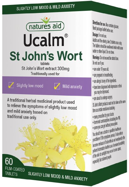 Natures Aid Ucalm  300mg Equivalent 1500mg-2100mg of St Johns Wort Herb - Pack of 60 Tablets