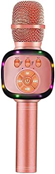 BONAOK Upgraded Bluetooth Karaoke Wireless Microphone with Dual Sing, LED Lights, Portable Handheld Mic Speaker Machine Birthday Gift for iPhone/Android/PC/Outdoor/Birthday/Home/Party(Rose Gold)