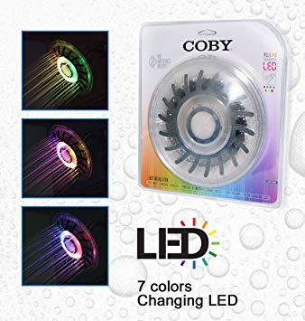 Coby Chrome Plated Fixed LED Multicolor 7 Color Extra Wide Rain Shower Head Bathroom Glow Light