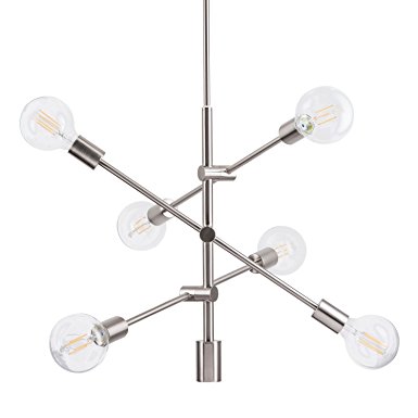 Marabella Pendant Light with LED Edison Bulbs Included. Brushed Nickel Contemporary Stem Hung Fixture with Adjustable Hanging Height. UL Listed, Linea di Liara LL-P235-BN