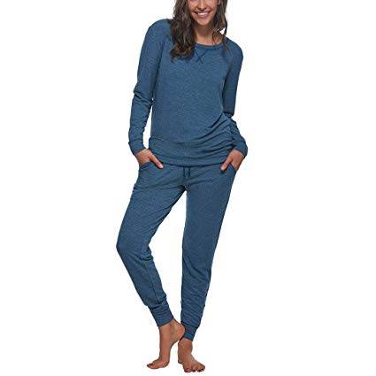 Felina Women's 2 Piece V-Notch Crew Neck & Jogger Lounge Pajama Set