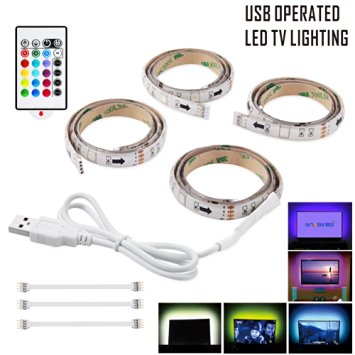 Emotionlite bias lighting strip LED TV Backlight strip USB Powered Multi Color RGB Tape color changed with 24keys Remote Control for 32" to 60" Flat Screen HDTV LCD and Desktop PC