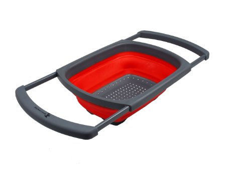 Kitchen Candy Collapsible Over the Sink Silicone Colander / Strainer, Red