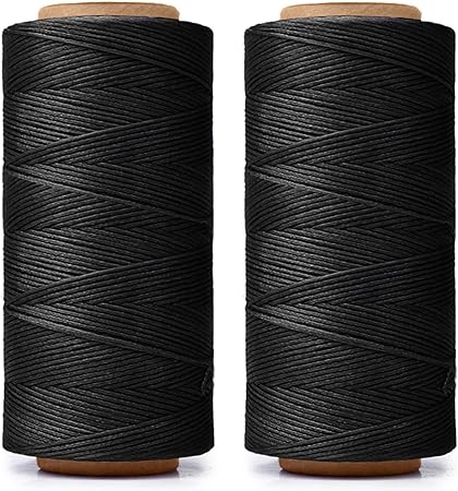 HILELIFE Professional Leather Thread, 520m 2Pcs 150D 0.8mm Waxed Thread for Leather Sewing, Repair Sewing Thread for Wallets, Shoes, Book Binding, Leather Craft DIY (Black)