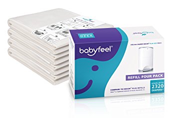 Babyfeel - 4 Pack Refill - Fits All Dekor Plus Diaper Pails - Holds Up To 2320 Diapers - Powerful Odor Elimination - Strong And Durable