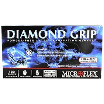 Microflex MF-300-XL PK High Five Products Inc, Micro Flex Diamond Grip Latex Gloves, XL, 100/Pack, 3.5" Height, 5" Width, 9.25" Length (Pack of 100)