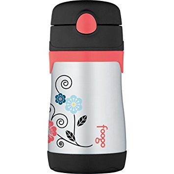 THERMOS FOOGO Vacuum Insulated Stainless Steel 10-Ounce Straw Bottle, Poppy Patch Pattern