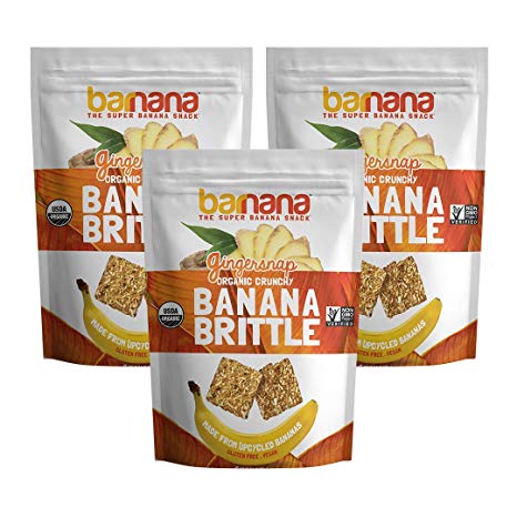 Barnana Organic Crunchy Banana Brittle - Gingersnap, 3.5 Ounce (3 Count) - Healthy Vegan Cookie Style Dessert Snack - Made with Sustainable, Eco Friendly Upcycled Bananas