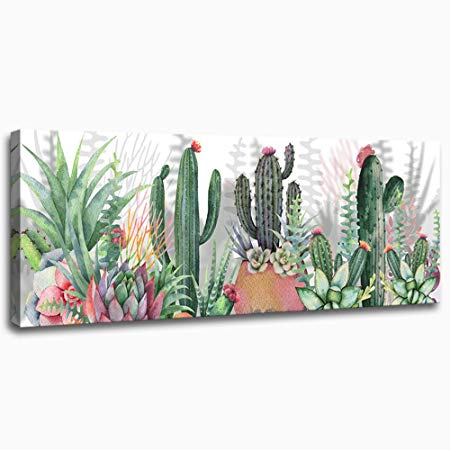 Canvas Wall Art for Living Room Bathroom Modern Family Wall Decor Bedroom Kitchen Artwork Canvas Prints Green Plant Cactus Picture Painting 16" x 48" Framed Office Home Decorations