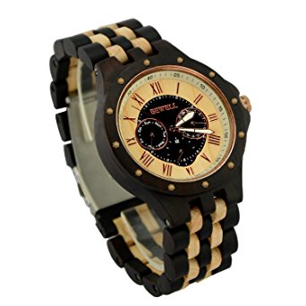 Ideashop Men's Date Time Week 24 Hours Wood Watches Luxury QUARTZ Wood Watch Night Vision Gift Watches