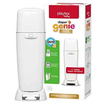 Playtex Baby Diaper Genie Elite Diaper Pail System with Front Tilt Pail for Easy Diaper Disposal, White