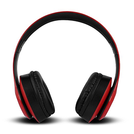 FX-Victoria Multifunctional Foldable and Adjustable Headset Bluetooth Wireless Wired On-Ear Headphones with Microphone and Volume Control, Supports FM Stereo Function / MicroSD / TF Card, Red