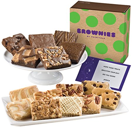 Fairytale Brownies Bar & Brownie Combo Gourmet Food Gift Basket Chocolate Box - 3 Inch Square Full-Size Brownies and 3 Inch x 2 Inch Blondie Bars - 15 Pieces