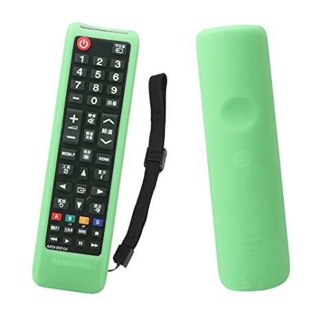 Samsung TV Remote Case SIKAI Shockproof Silicone Cover For Samsung BN59-01199F AA59-00666A Smart TV Remote Skin-Friendly Dust-proof Washable Anti-Slip Anti-Lost With Hand Lanyard (Luminous Green)