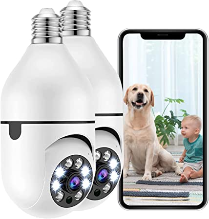 Light Bulb Security Camera,360°WiFi Light Bulb Security Camera, 1080p Wireless Night Vision Light Socket Smart Cameras for Home Security, Motion Detection Alarm, Two-Way Audio (NO SD Card)(2PCS)