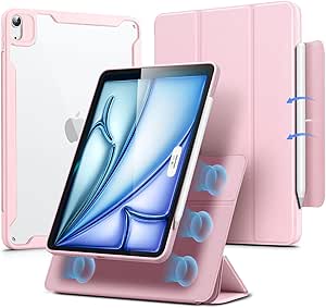 ESR for iPad Air 11 Inch Case (2024), iPad Air 5th/4th Generation Case (2022/2020), 10.9 Inch Case with Pencil Holder, Removable Magnetic Cover, Vertical Stand, Rebound 360 Series, Pink