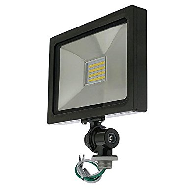 LEDwholesalers Series-5 Ultra-Slim 25W LED Outdoor Security Flood Light Fixture with 1/2" Threaded Knuckle Mount, UL-Listed, Daylight 5000K, 3778WH