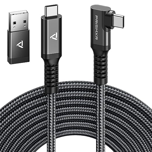 PRISMXR Link Cable 16FT Compatible with Oculus Quest 2/ Meta Quest Pro Accessories Type C to C 2-in-1 5M USB 3.2 for PC/Steam VR, 5 Gbps High Speed PC Data Transfer (Black)