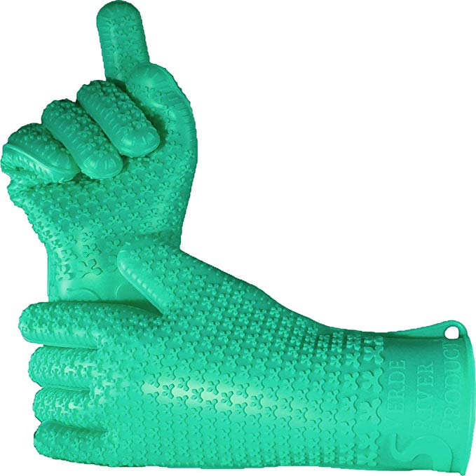 Verde River Products Gecko Grip Gloves, Silicone Heat Resistant Grilling BBQ, Oven, Grill, Baking, Smoking Canning and Cooking Gloves, Small, Moss