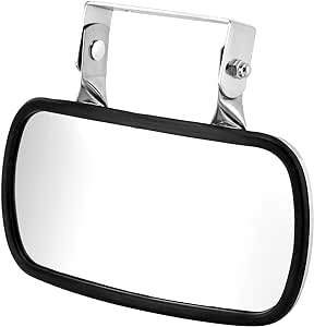 QWORK Stainless Steel Convex Mirror, Over Door Rectangular U-Bracket Rearview Mirror for Tractors, Forklifts, Trucks