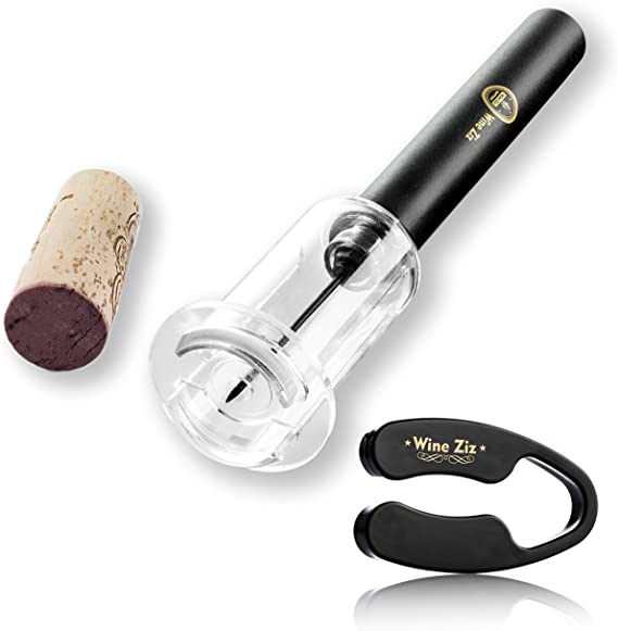Wine Ziz Amazingly Simple Wine Opener with Foil Cutter Gift Set for Wine Lovers | Wine Pump Air Pressure Wine Bottle Opener Easy Cork Remover Corkscrew | Wine Bottle Openers Best Sellers (Black)