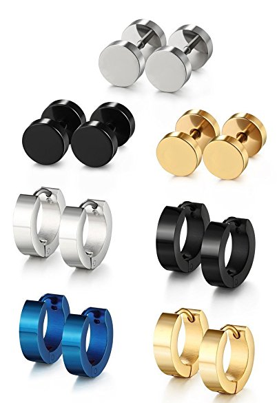 FIBO STEEL Stainless Steel Piercing Stud Earrings for Men Women Hoop Earrings