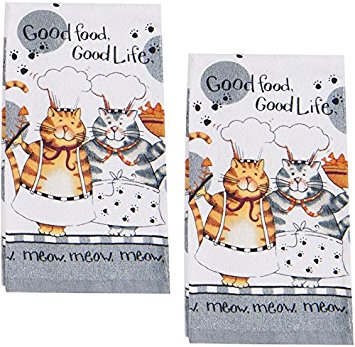 Happy Cat Kitchen Terrycloth Towel, Set of 2