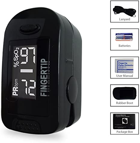 Concord BlackOx Fingertip Pulse Oximeter with Reversible Display, Carrying Case, Lanyard and Protective Cover