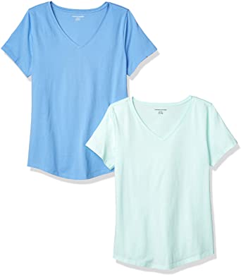 Amazon Essentials Women's 2-Pack Classic-fit 100% Cotton Short-Sleeve V-Neck T-Shirt