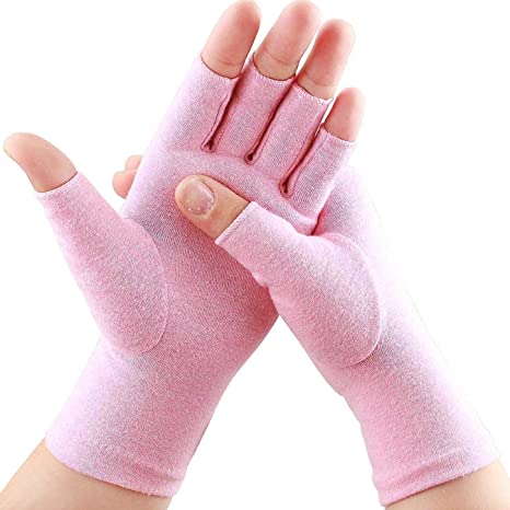 2 Pairs Compression Gloves, Arthritis Gloves for Women & Men, Carpal Tunnel Gloves, Relieve Arthritis Pain, Fingerless Design, Breathable Moisture Wicking Fabric Comfortable Fit (S, Pink)