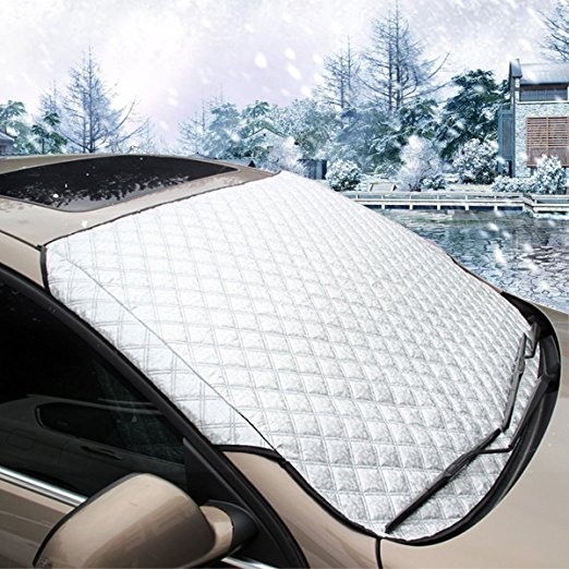 Car Windshield Snow Cover MATCC Car Windscreen Frost Cover Sun Shade Protector– Excellent Foldable Reflective – UV, Ice, Sun, Frost and Wind Proof in All Weather Fits Most of Car