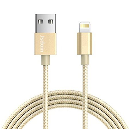 [ 2m / 6.6ft - GOLD ] JSDOIN iPhone Charger Cable Nylon Braided Lightning Cable for iPhone 7/SE/6s/6/5/5c/5s, iPad, iPod
