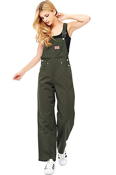 Revolt Women's Juniors Baggy Straight Leg Twill Overalls