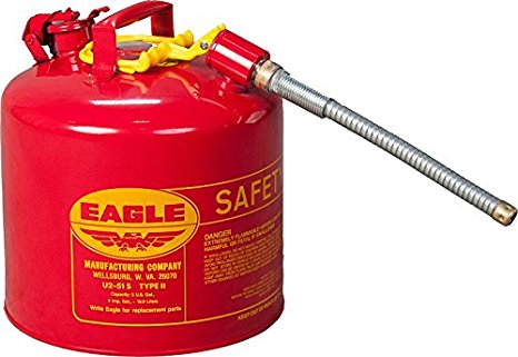 Eagle U2-51-S Red Galvanized Steel Type II Gas Safety Can with 7/8" Flex Spout, 5 gallon Capacity, 13.5" Height, 12.5" Diameter