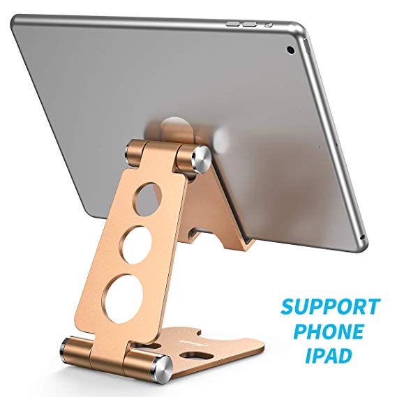 Cell Phone Stand,Foldable Cell Phone Stand,Nonslip Silicone Pads Multi-Angle Adjustable Desktop Cell Phone Stand Holder for Nintendo Switch, iPad, iPhone X 8 7 Plus, Galaxy S8(4-13 inch)-Golden