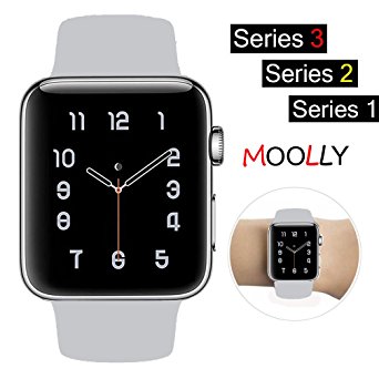 For Apple Watch Band, MOOLLY Soft Silicone iWatch Strap Replacement Sport Band for Apple Watch Band Series 3 Series 2 Series 1 Sport & Edition (GJ42MM-Light Gray)