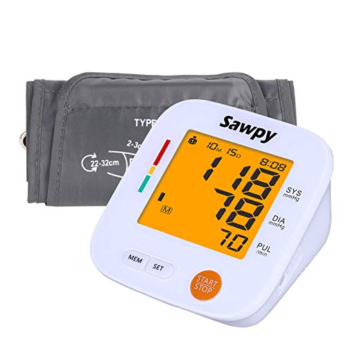 Upper Arm Electronic Blood Pressure Monitor with Cuff, Sawpy Blood Pressure Machine, fits Standard and Large Arm, Batteries not Included-FDA Approved