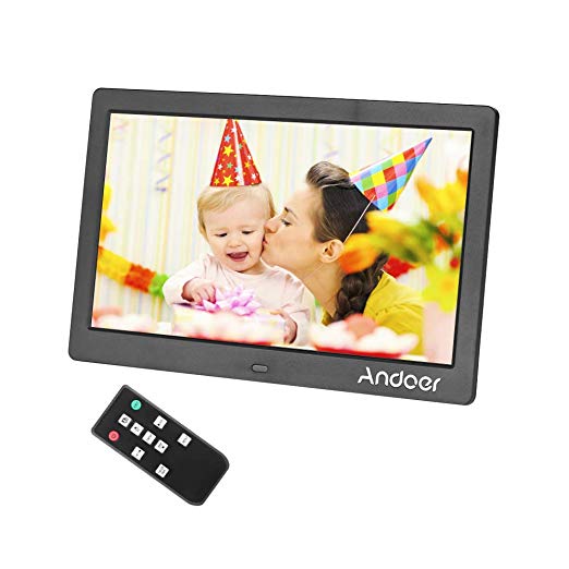 Andoer 10 Inch Digital Picture Photo Frame 16:9 IPS Screen with 1920X1080 Pictures Dispaly Support Video, USB and SD Card Slots, Calendar, Background Music