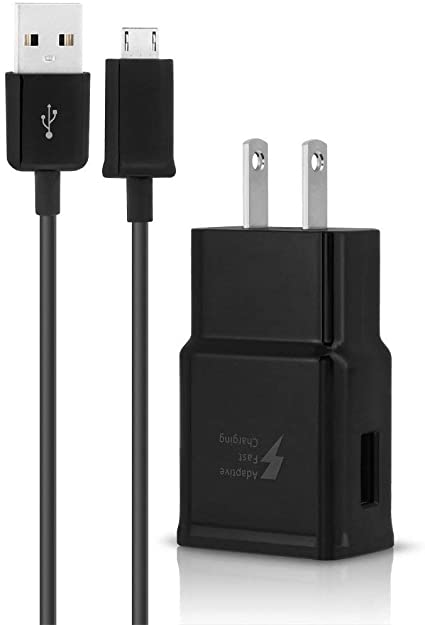 AT&T Samsung Galaxy S7 Active Adaptive Fast Charger Micro USB 2.0 [1 Wall Charger + 5 FT Micro USB Cable] AFC uses dual voltages for up to 50% faster charging! - BLACK - Bulk Packaging