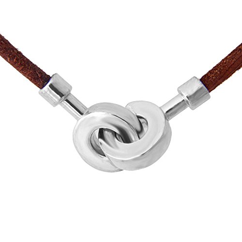 Unique Stainless Steel Leather Necklace Circles of Life Pendant (Brown)