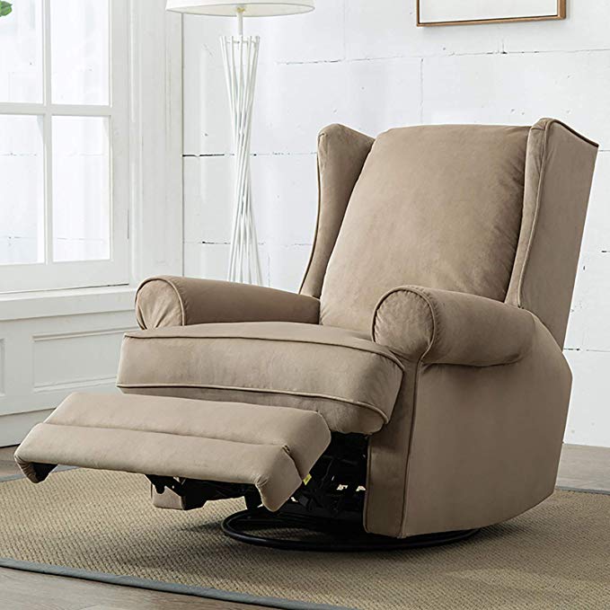 ANJ Home Soft Bella Material Swivel Recliner Chair, Manual Recliner for Living Room, Beige