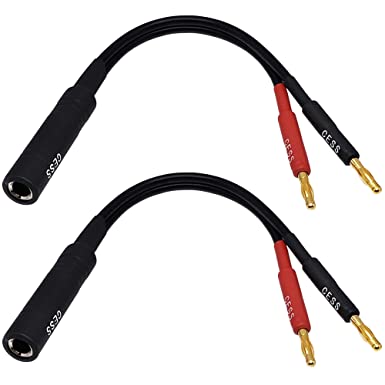 CESS-020 1/4 Inch TS to Dual Banana Plug Speaker Adaptor, 6 Inch - Mono 6.35mm Female Jack to Banana Cable - 2 Pack