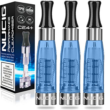 NUCIG 3 X BLUE New & Improved Clearomiser (clearomizer) Atomiser fits all ego/CE4/CE5/CE6 battery for eshisha ehookah eliquid | Nicotine Free | Tobacco Free